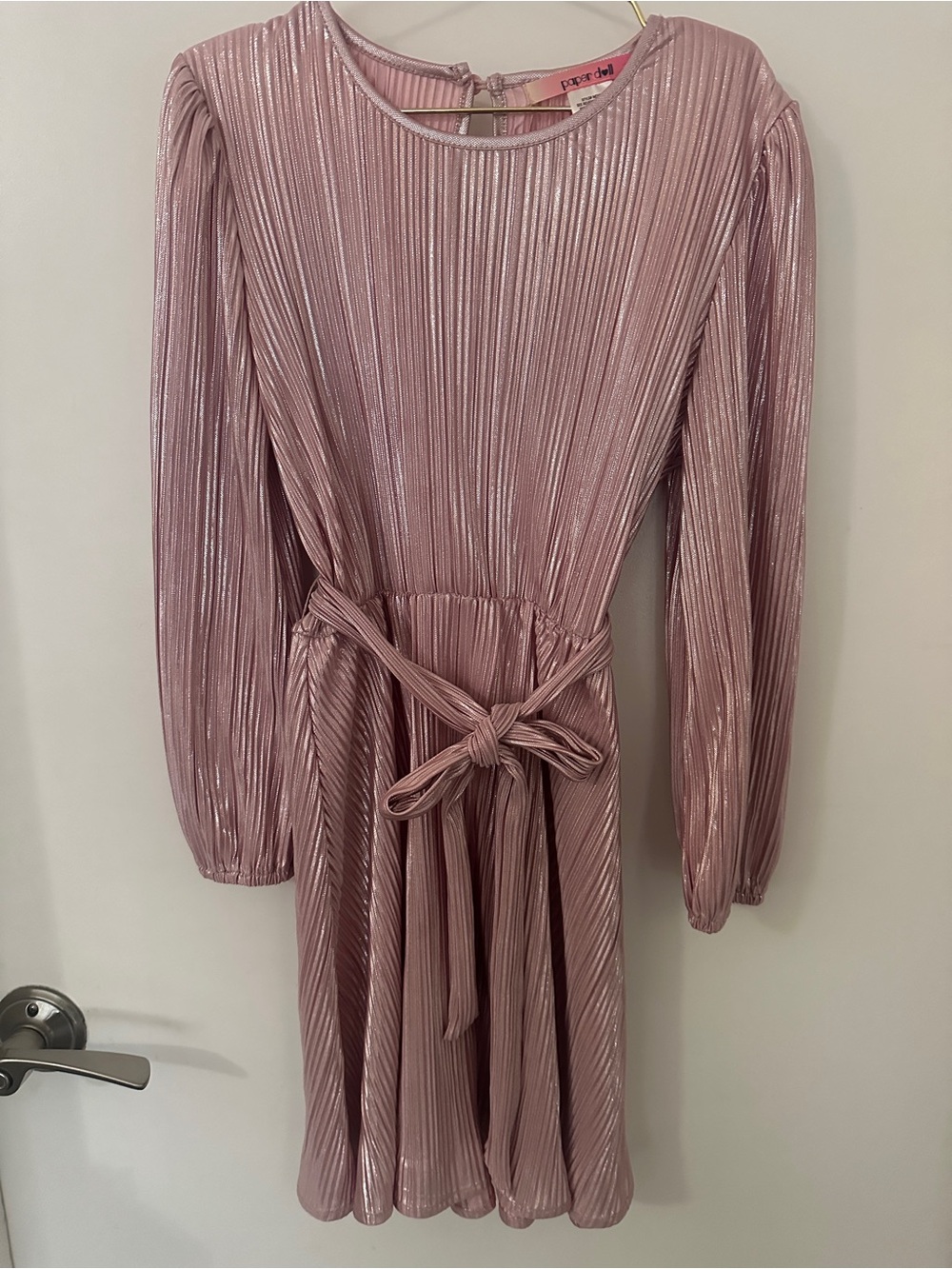 Paper Doll Girls Metallic Pink Pleated Party Dress Size 8